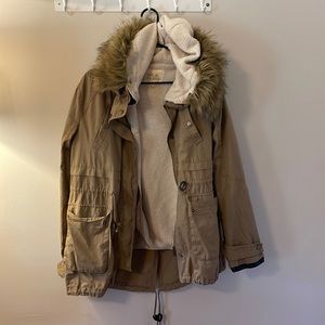 Taupe Faux Fur Hooded Jacket NWOT